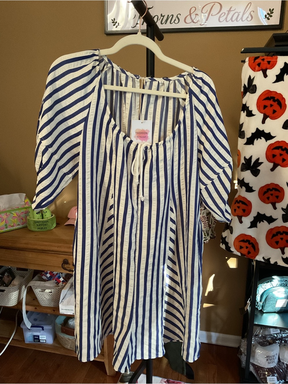 Striped Blue & White Tie-Front Jumpsuit Romper